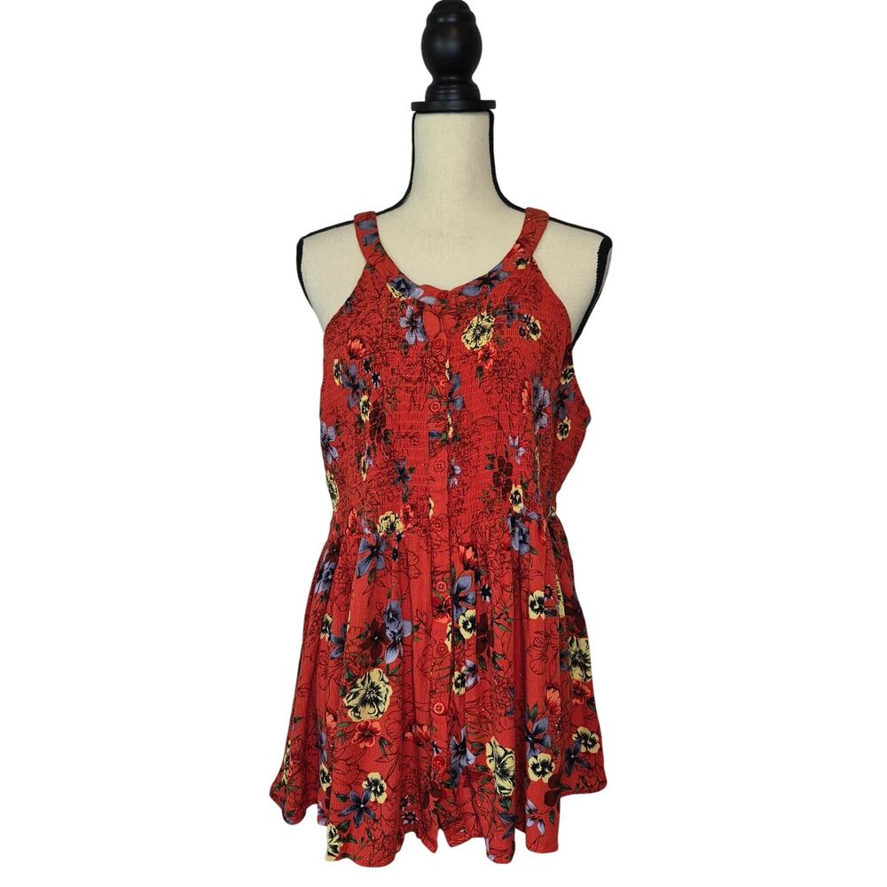 Torrid top burnt orange floral sleeveless gauze smocked halter babydoll size 2X